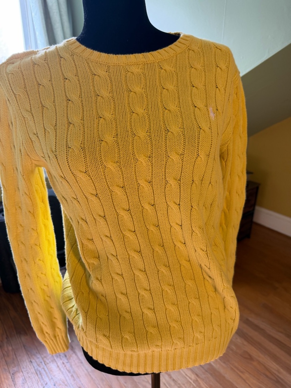 Ralph Lauren Mustard Yellow Cable-Knit Crewneck Sweater